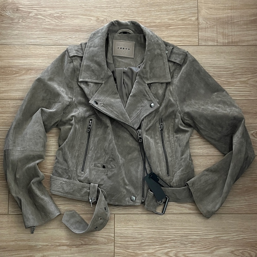 NWT Blank NYC taupe suede moto jacket